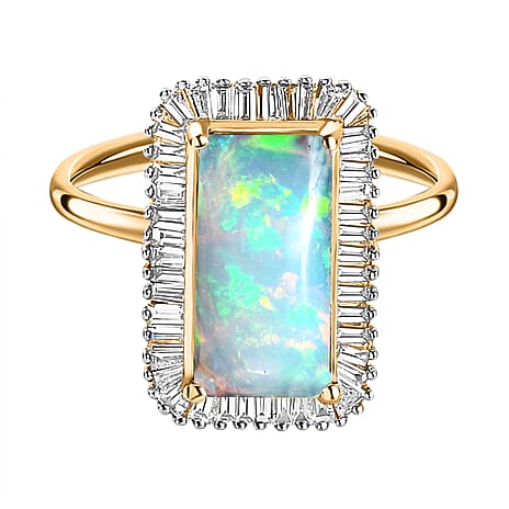 Ethiopian Welo Opal and Diamond Halo Ring in 18K Vermeil Yellow Gold Plated Sterling Silver 2.09 Ct.