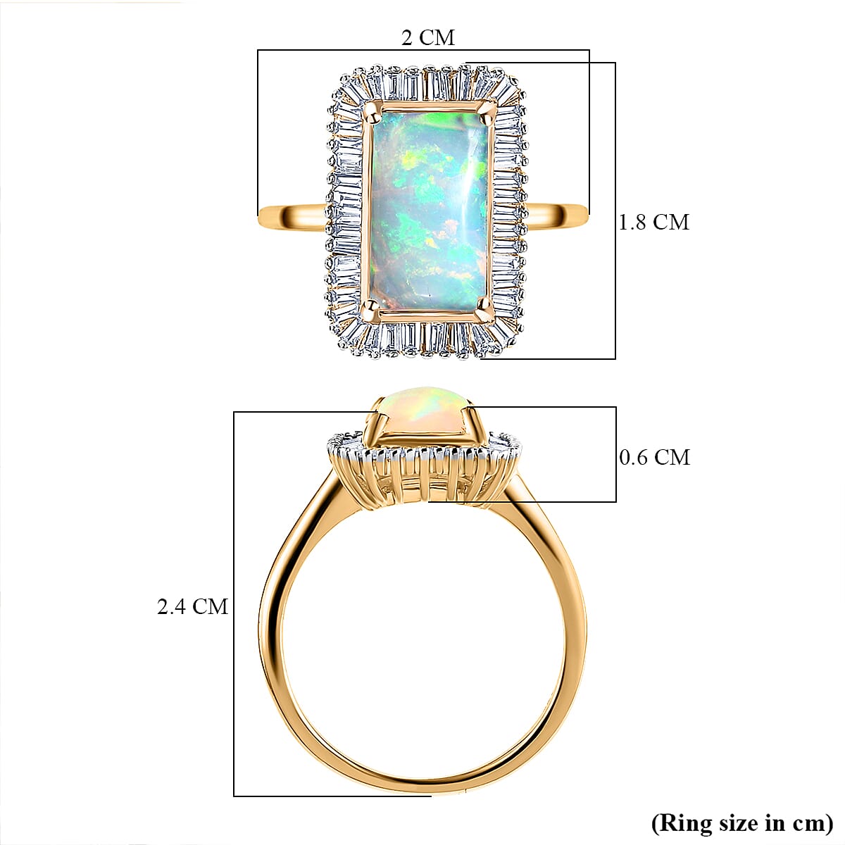 Ethiopian Welo Opal and Diamond Halo Ring in 18K Vermeil Yellow Gold Plated Sterling Silver 2.09 Ct. Ethiopian Welo Opal and Diamond Halo Ring in 18K Vermeil Yellow Gold Plated Sterling Silver 2.09 Ct.