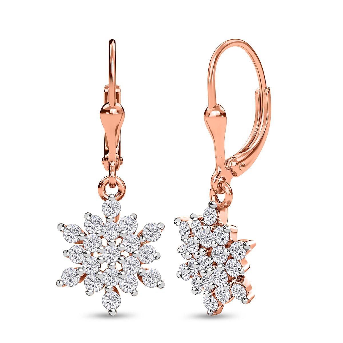 Natural Zircon Snowflake Earrings in 18K Vermeil  Rose Gold Plated Sterling Silver 1.14 Ct.