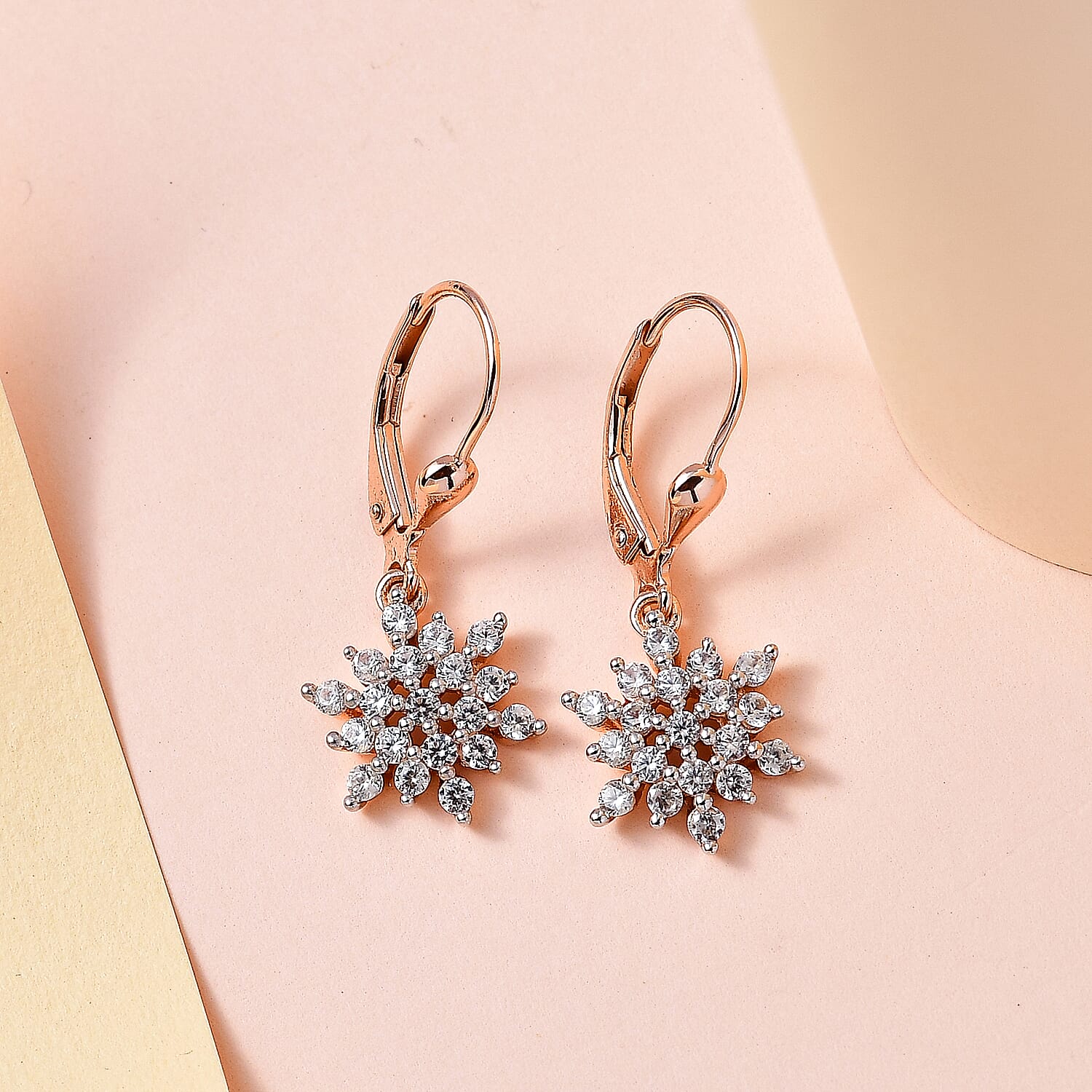 Natural Zircon Snowflake Earrings in 18K Vermeil  Rose Gold Plated Sterling Silver 1.14 Ct.