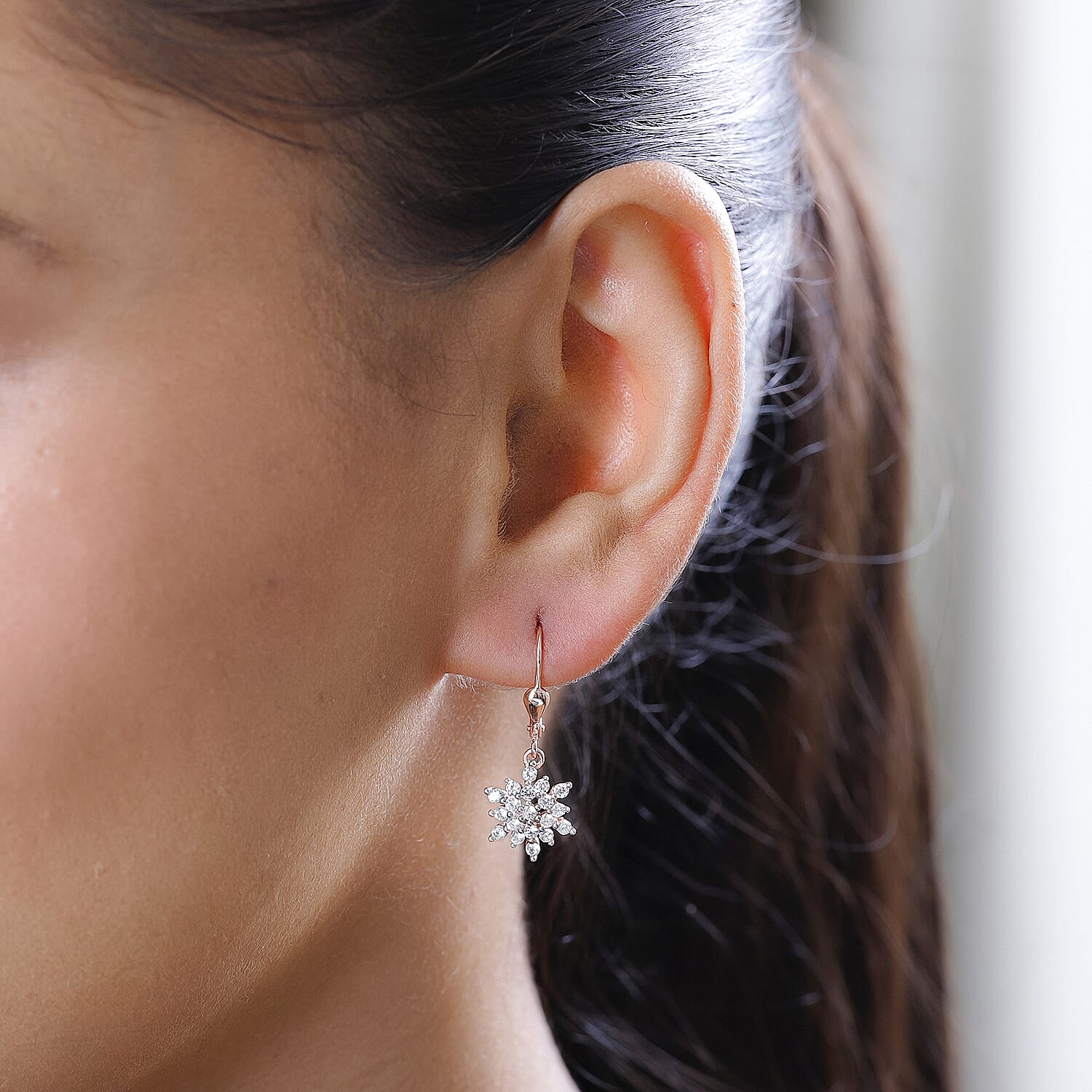 Natural Zircon Snowflake Earrings in 18K Vermeil  Rose Gold Plated Sterling Silver 1.14 Ct.