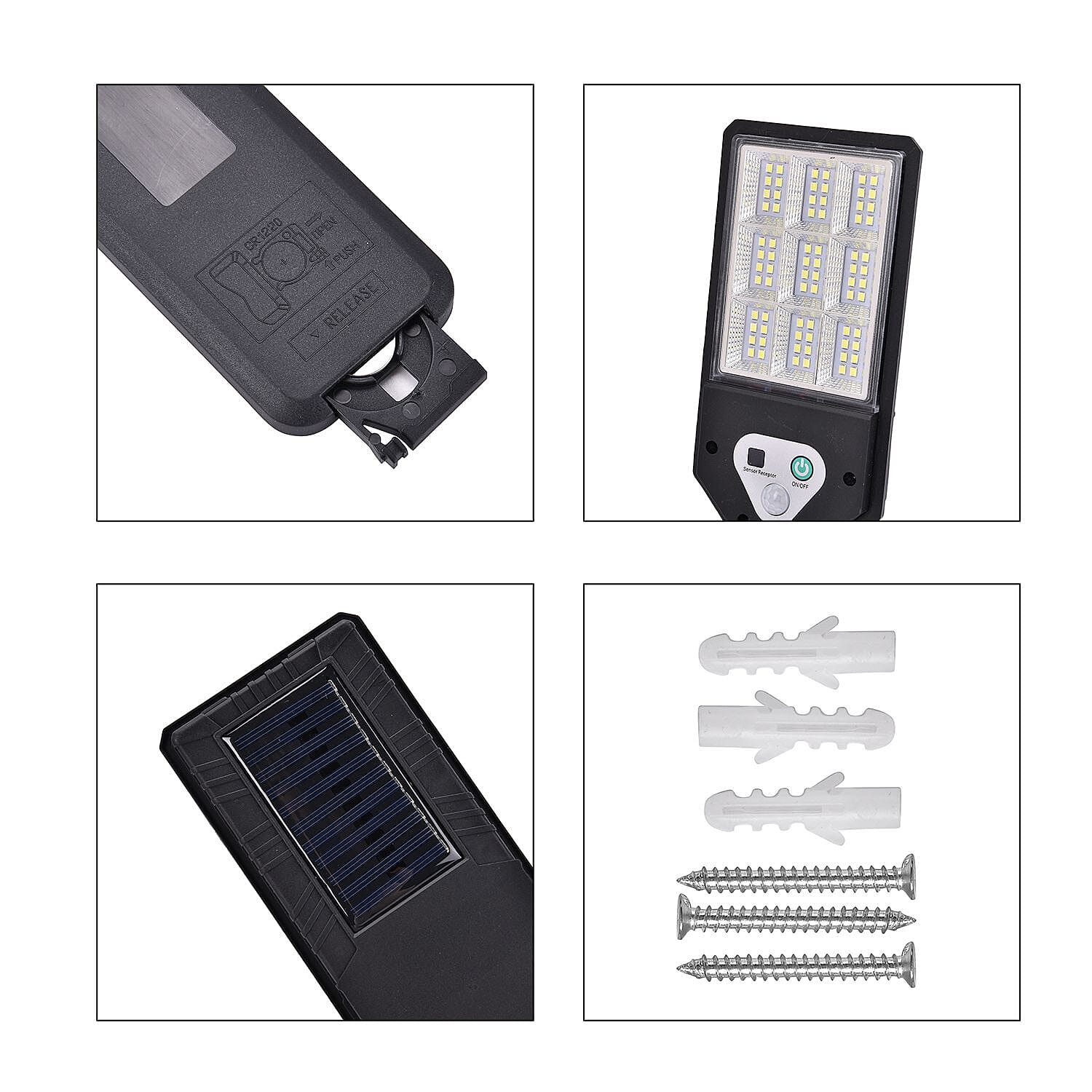 Solar Powered Motion Sensor Lamp with 3 Modes & SOS Flash with Remote - (12.5 x 8.5cm) Black