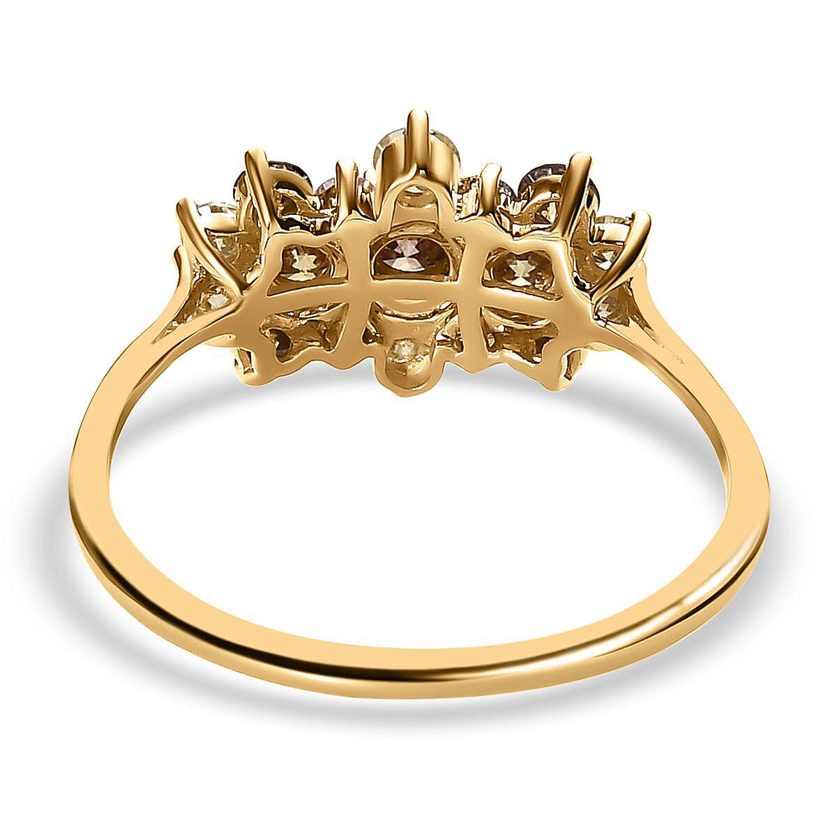 14K Yellow Gold SGL Certified Champagne Diamond, Pink Diamond, Natural Yellow Diamond and Green Diamond Ring 1.005 Ct