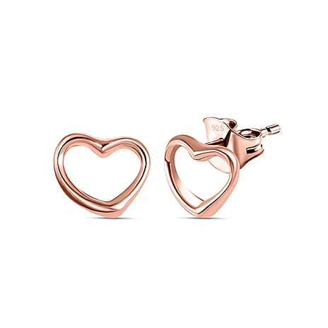 18K Vermeil Rose Gold Plated Sterling Silver Heart Stud Push Back Earrings