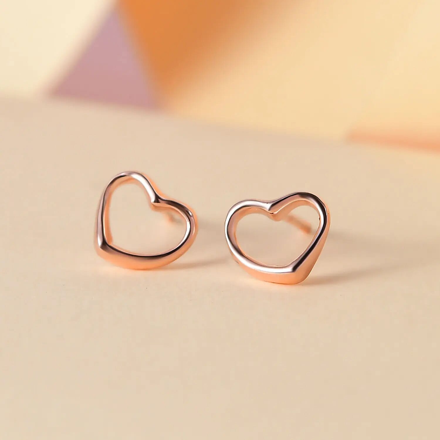 18K Vermeil Rose Gold Plated Sterling Silver Heart Stud Push Back Earrings