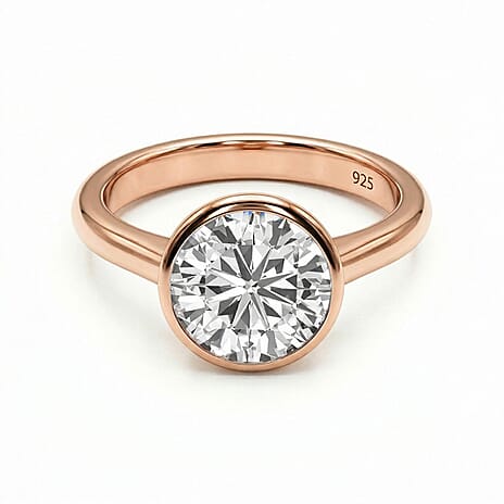 Moissanite Solitaire Ring in 18K Vermeil Rose Gold Plated Sterling Silver 2.175 Ct