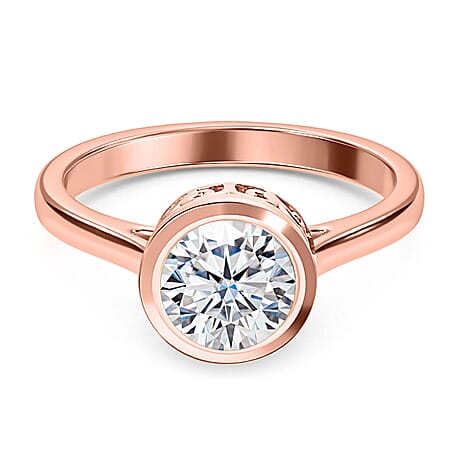 Moissanite Solitaire Ring in 18K Vermeil Rose Gold Plated Sterling Silver 2.175 Ct