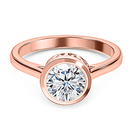 Moissanite Solitaire Ring in Sterling Silver with 18K Vermeil Rose Gold