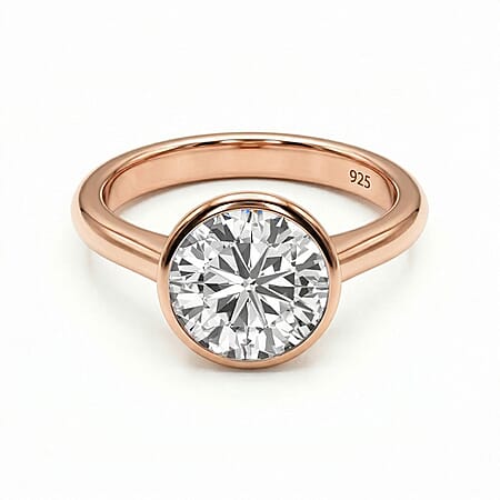 Moissanite Solitaire Ring in Sterling Silver with 18K Vermeil Rose Gold Moissanite Solitaire Ring in Sterling Silver with 18K Vermeil Rose Gold