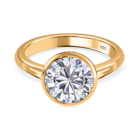 Moissanite Solitaire Ring in Sterling Silver with 18K Vermeil Yellow Gold