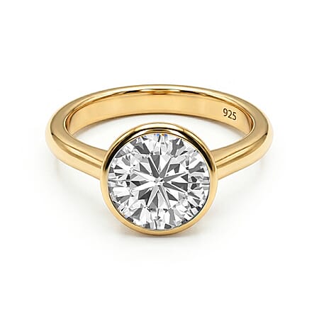 Moissanite Solitaire Ring in Sterling Silver with 18K Vermeil Yellow Gold Moissanite Solitaire Ring in Sterling Silver with 18K Vermeil Yellow Gold