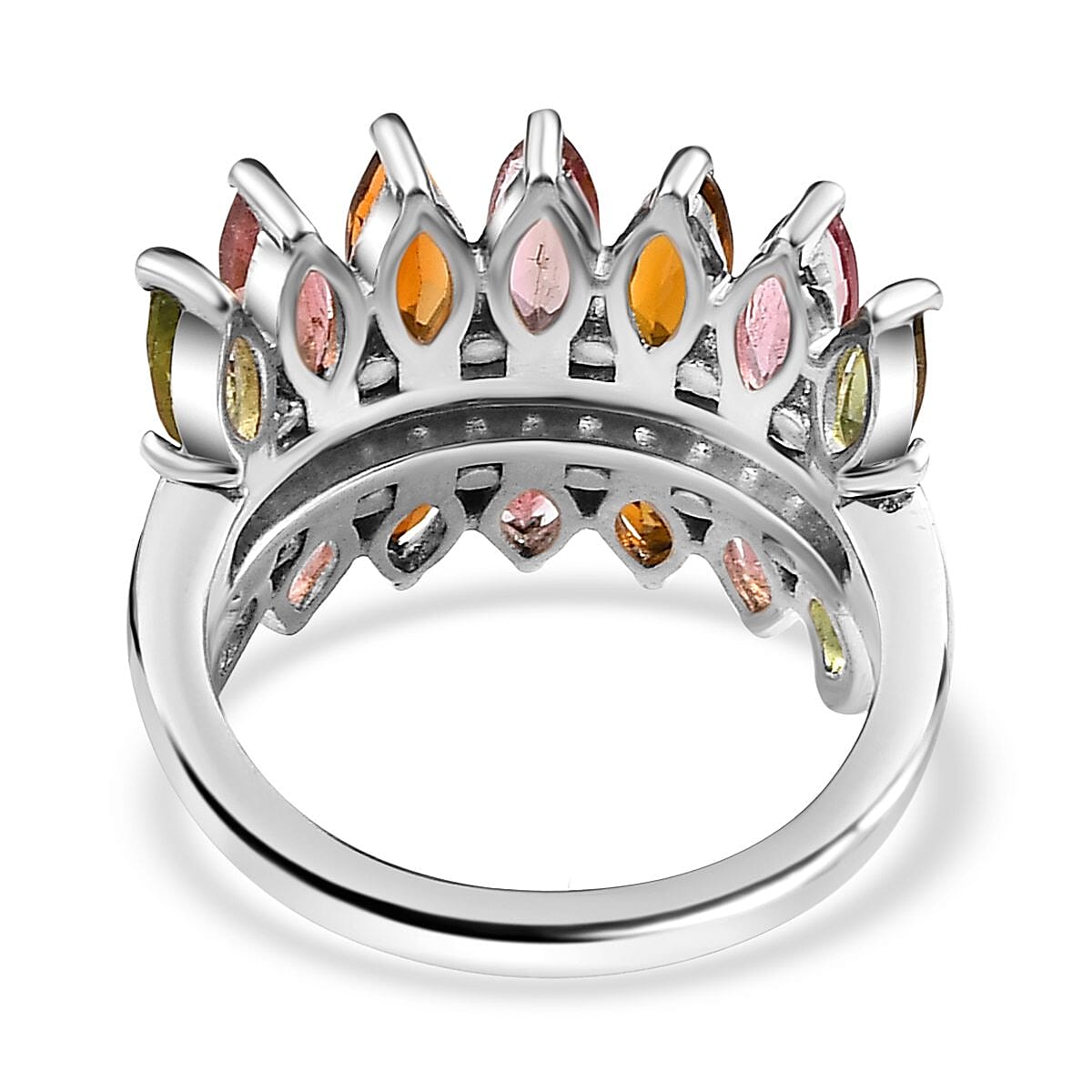Multi-Tourmaline and Natural Zircon Ring in Platinum Overlay Sterling Silver 3.20 Ct.
