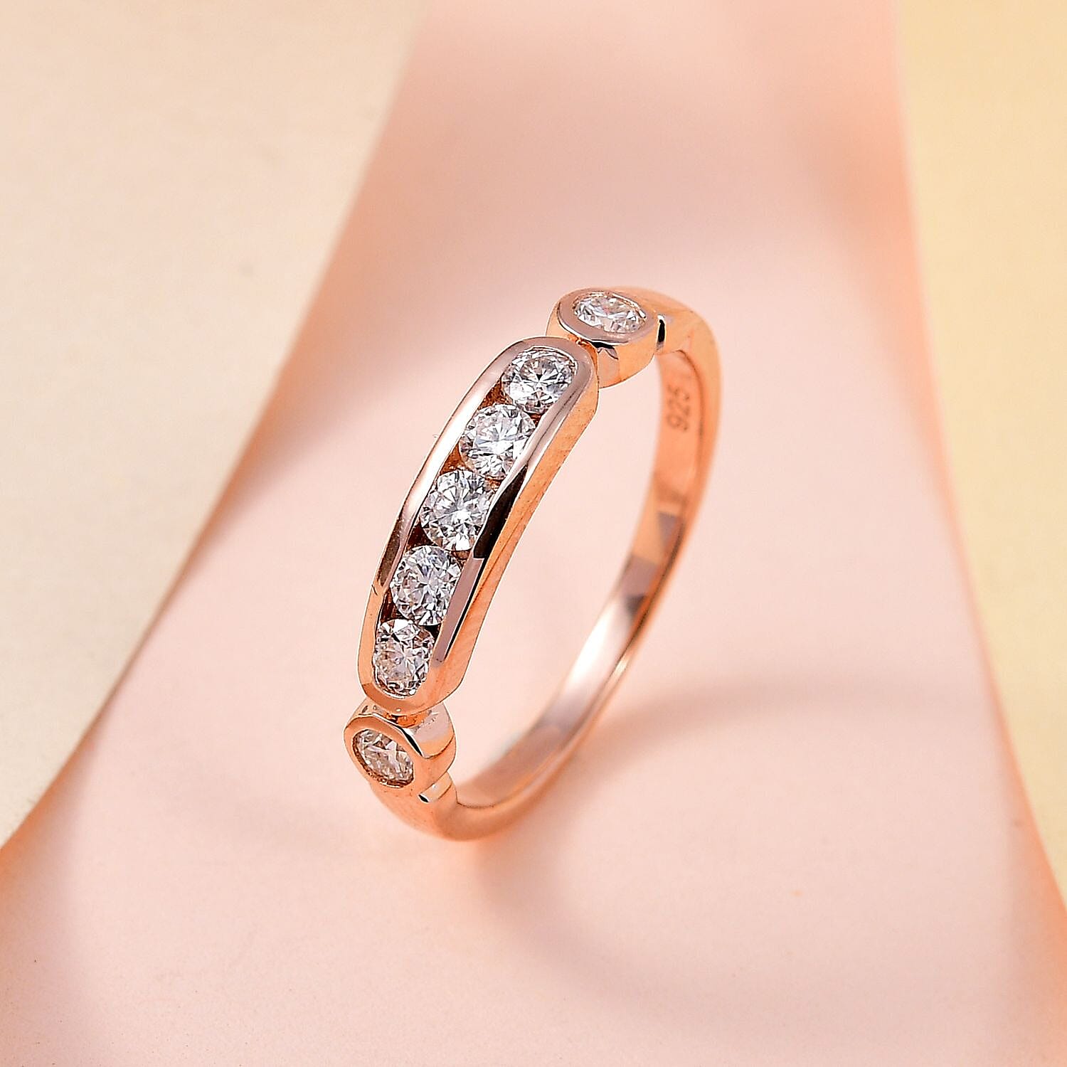 Moissanite Half Eternity Ring in Sterling Silver.