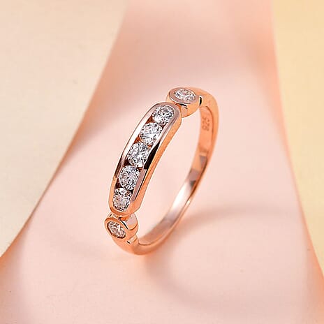 Moissanite 7-Stone Ring in Sterling Silver with 18K Vermeil Rose Gold