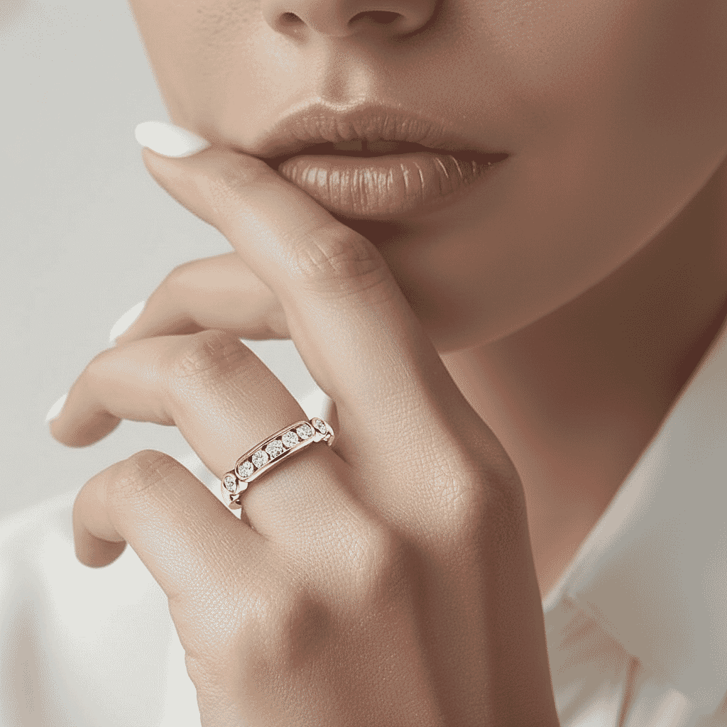 Moissanite Half Eternity Ring in Sterling Silver.