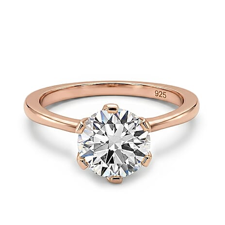 Moissanite Solitaire Ring in 18K Vermeil Rose Gold Plated Sterling Silver 0.744 Ct.