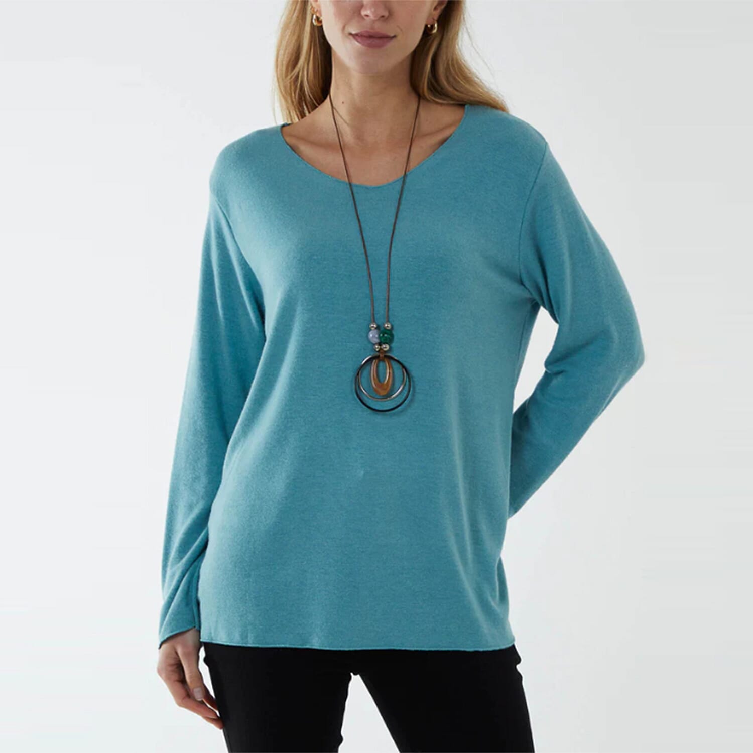 Nova of London Round Neck Necklace Dip Hem Jumper (One Size) - Blue