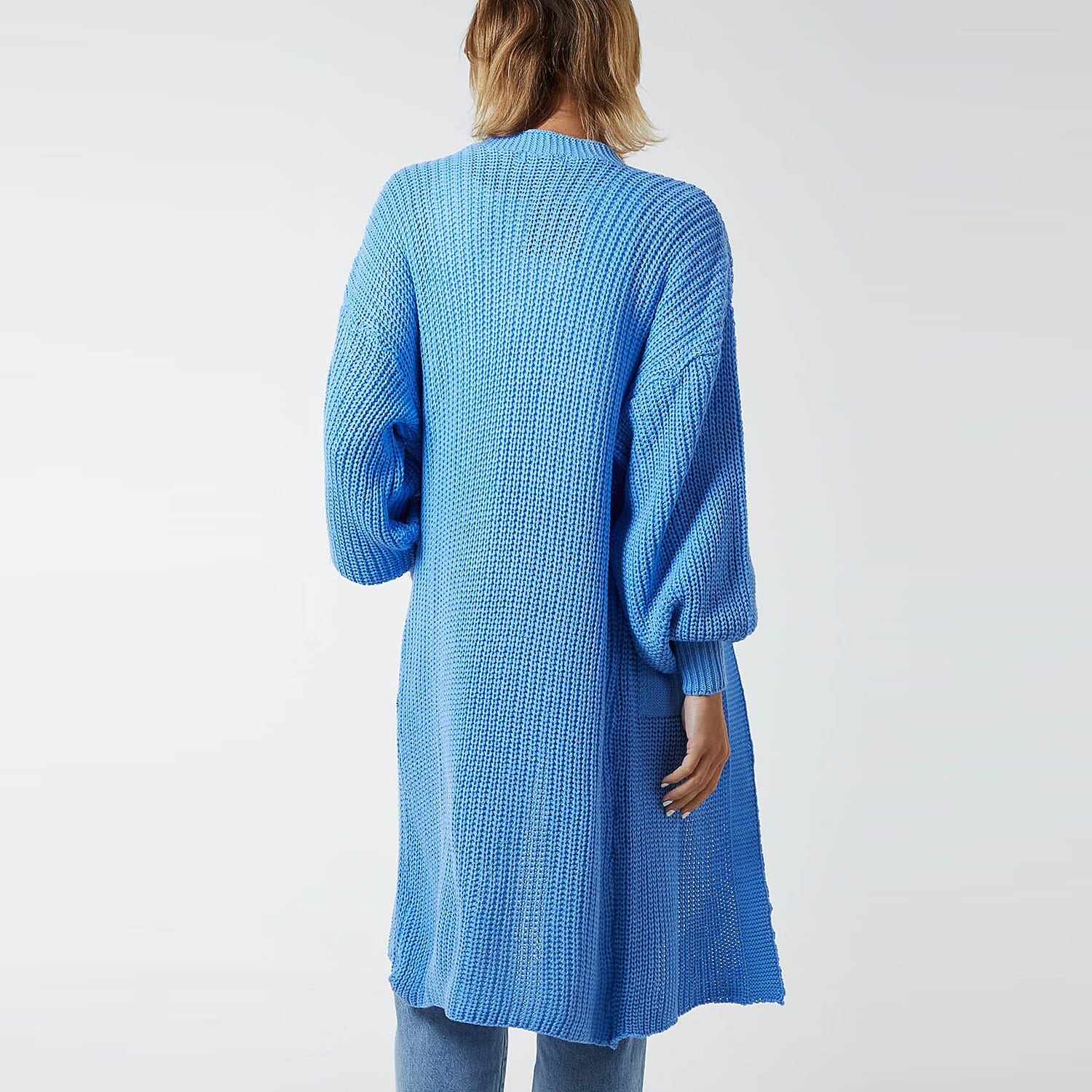 Nova of London Edge to Edge Knitted Long Cardigan (One Size) - Light Blue