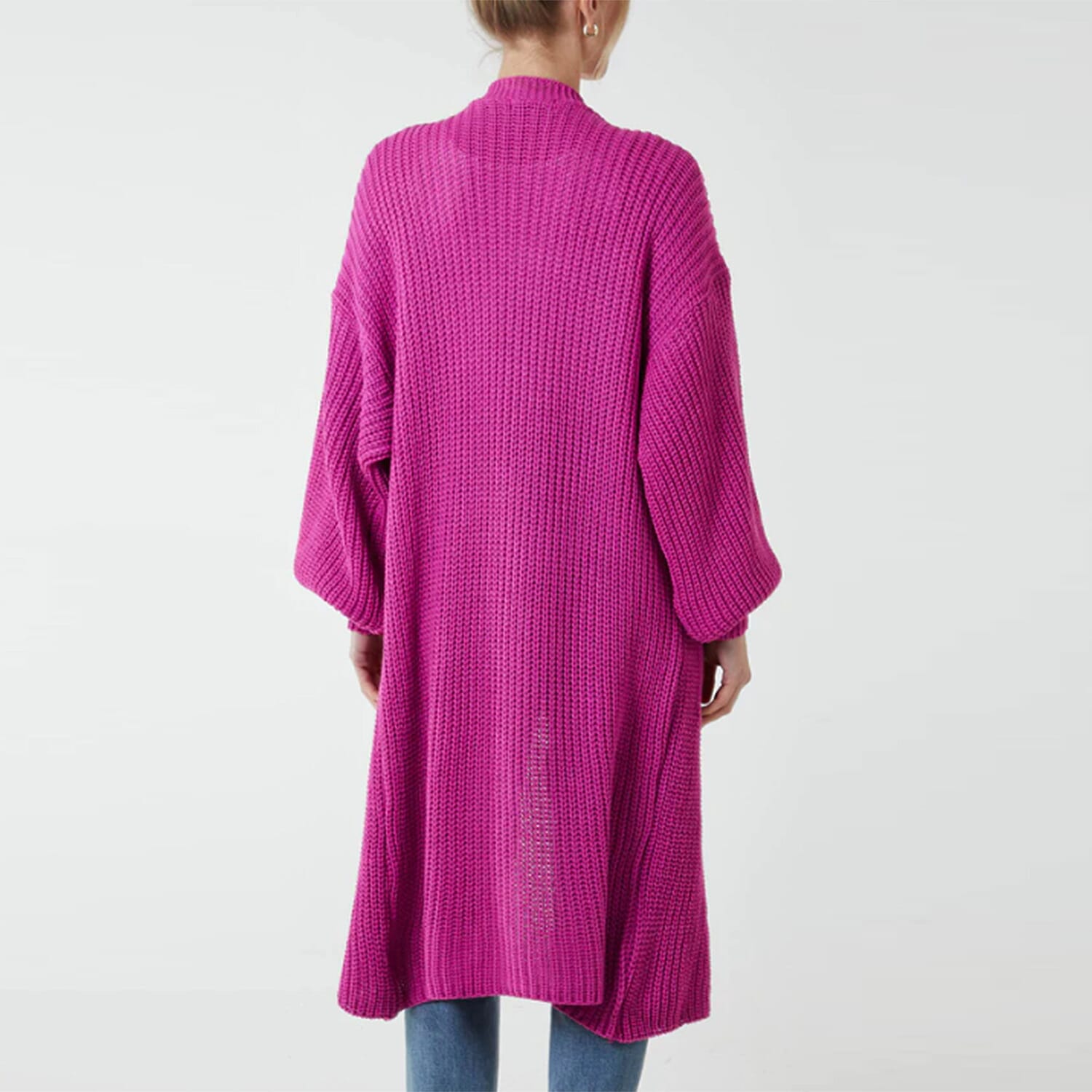 Nova of London Edge to Edge Knitted Long Cardigan (One Size) - Magenta