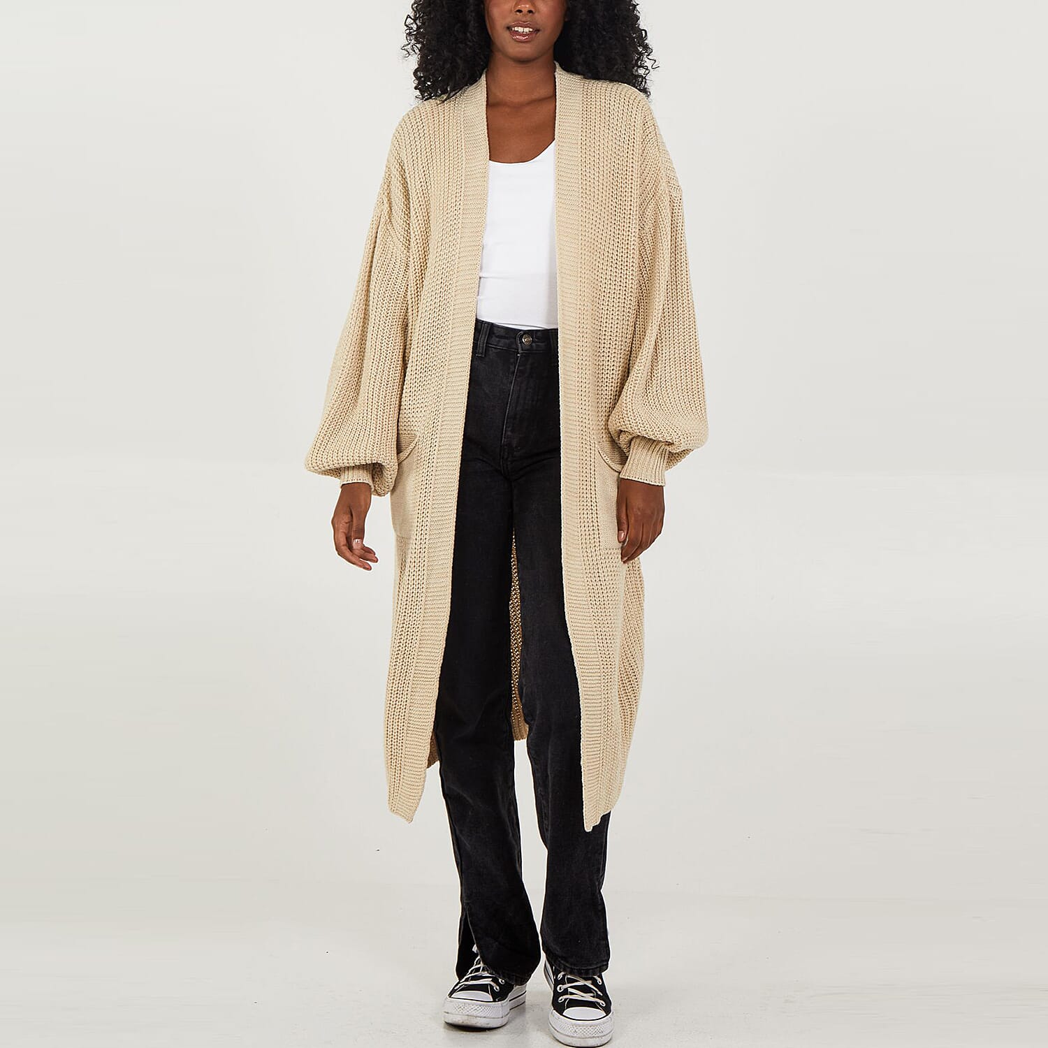 Nova of London Edge to Edge Knitted Long Cardigan (One Size) - Stone