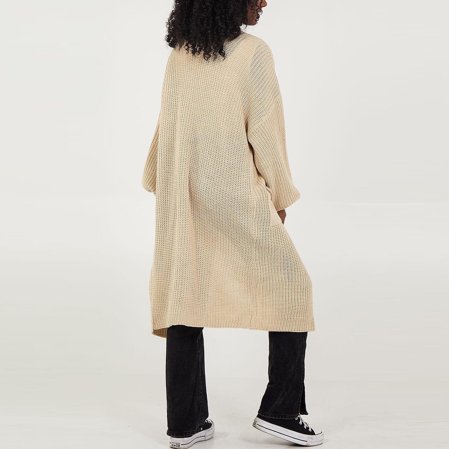 Nova of London Edge to Edge Knitted Long Cardigan (One Size) - Stone