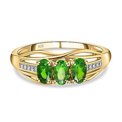 D'Joy Natural Chrome Diopside Trilogy Ring in 18K Vermeil Yellow Gold Plated Sterling Silver