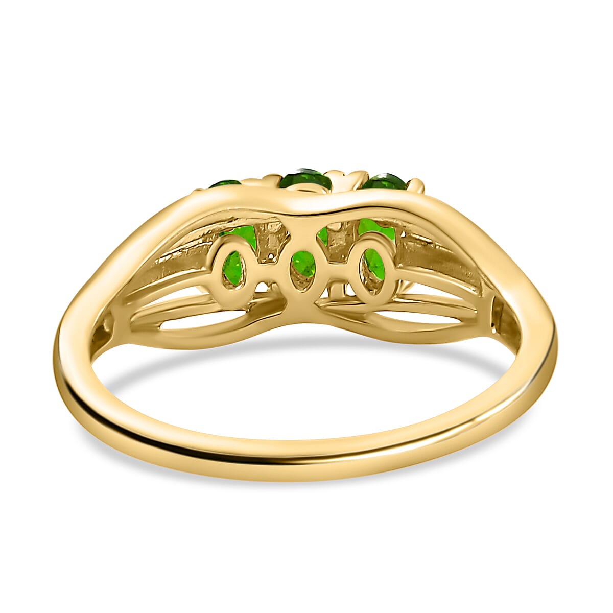 Natural Chrome Diopside Trilogy Ring in 18K Vermeil Yellow Gold Plated Sterling Silver Natural Chrome Diopside Trilogy Ring in 18K Vermeil Yellow Gold Plated Sterling Silver
