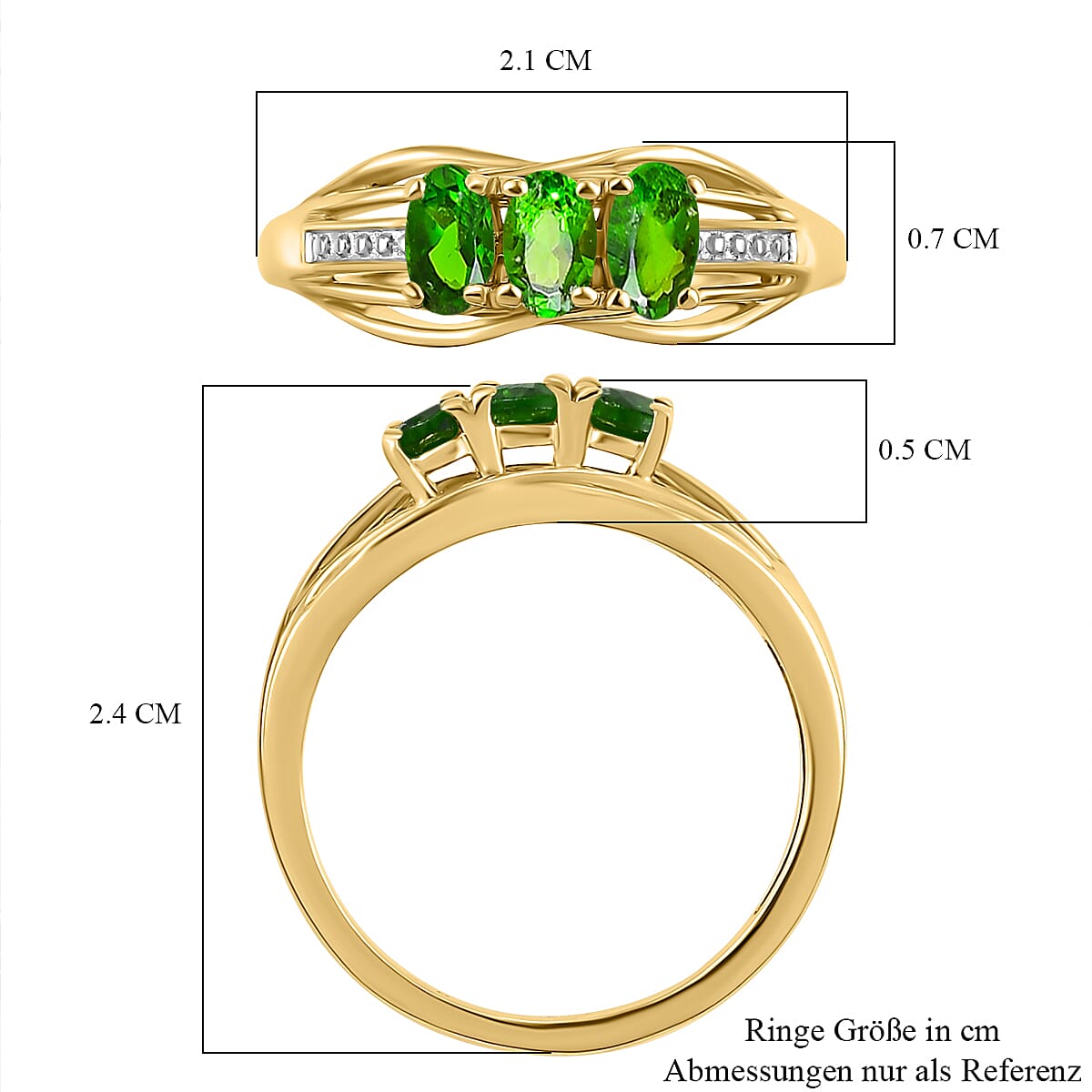 Natural Chrome Diopside Trilogy Ring in 18K Vermeil Yellow Gold Plated Sterling Silver Natural Chrome Diopside Trilogy Ring in 18K Vermeil Yellow Gold Plated Sterling Silver