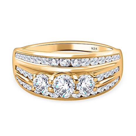 Moissanite Ring in 18K Vermeil Yellow Gold Plated Sterling Silver 1.22 Ct.
