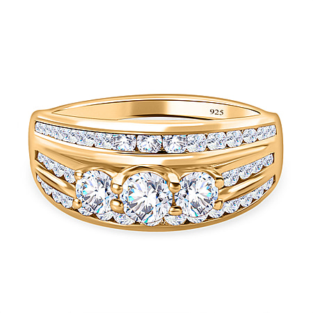 Moissanite Ring in Sterling Silver with 18K Vermeil Yellow Gold