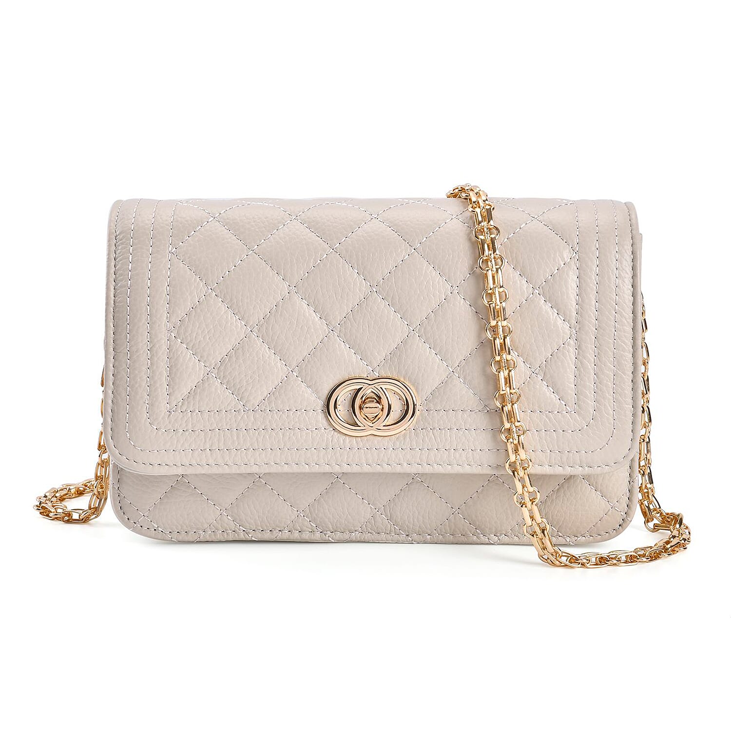 Genuine Leather Quilted Diamond Pattern Shoulder Bag with