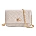 Genuine Leather Quilted Diamond Pattern Shoulder Bag with Panther Link Strap - White