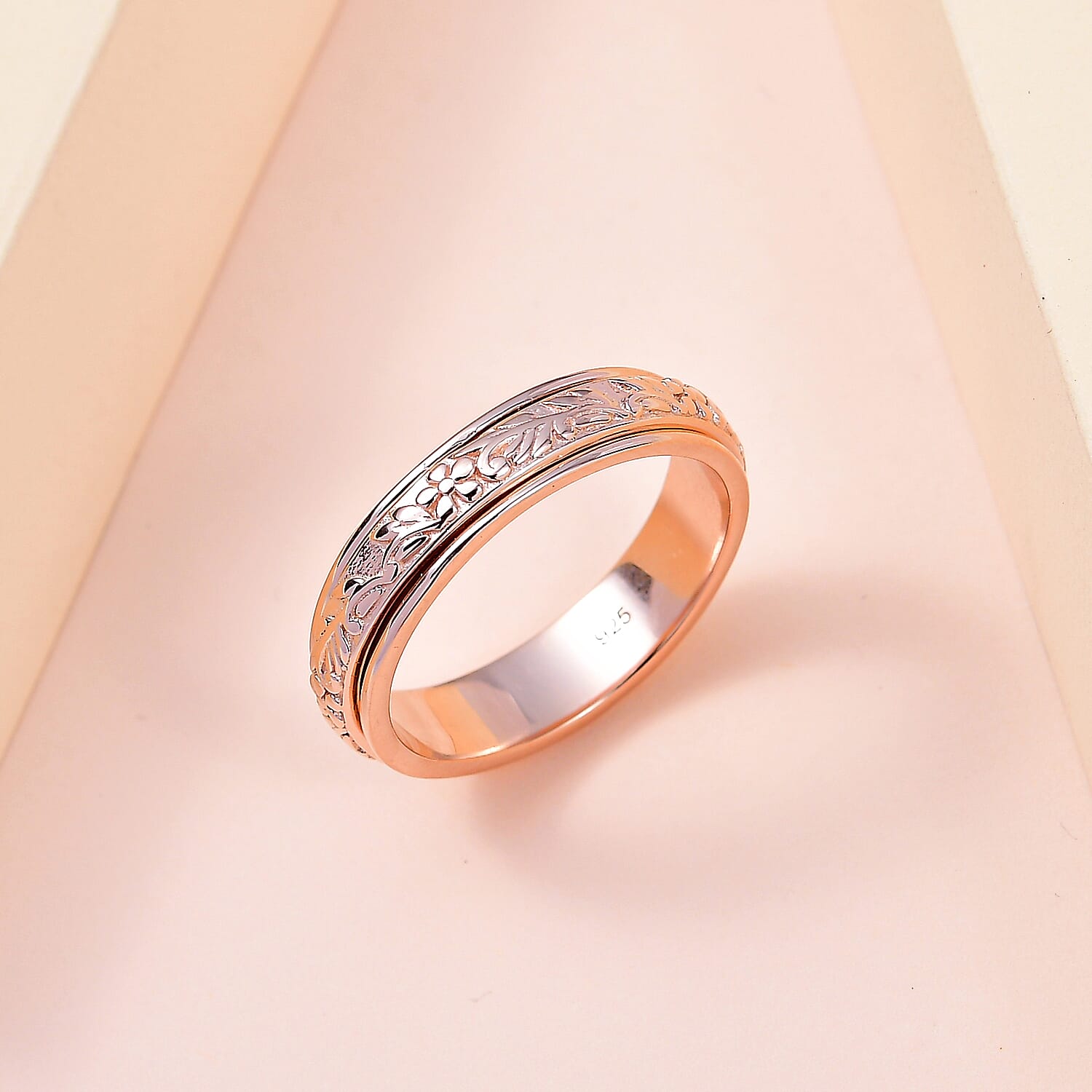 D'Joy - Floral Vine Spinner Ring in 18K Vermeil Rose Gold Plated Sterling Silver