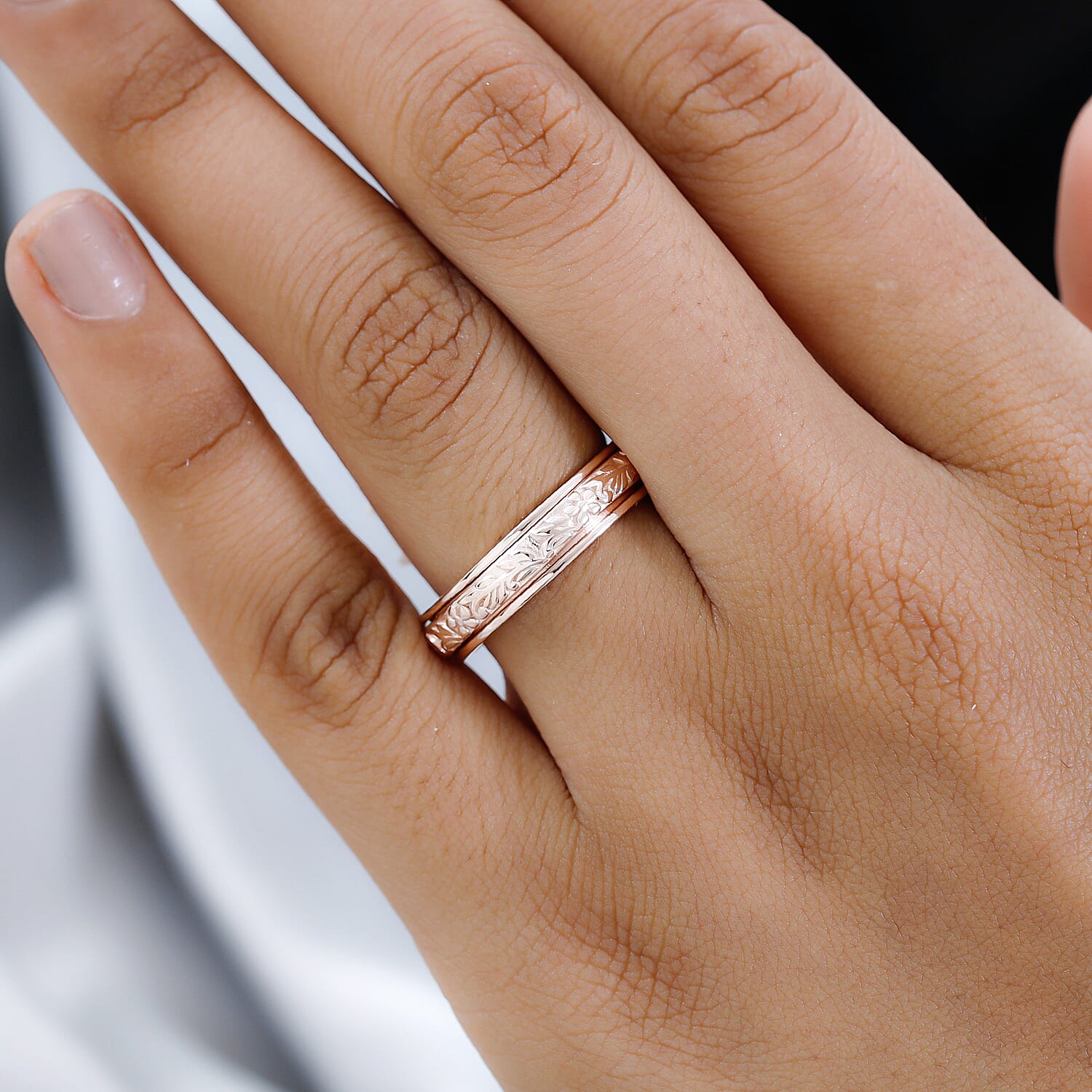 D'Joy - Floral Vine Spinner Ring in 18K Vermeil Rose Gold Plated Sterling Silver