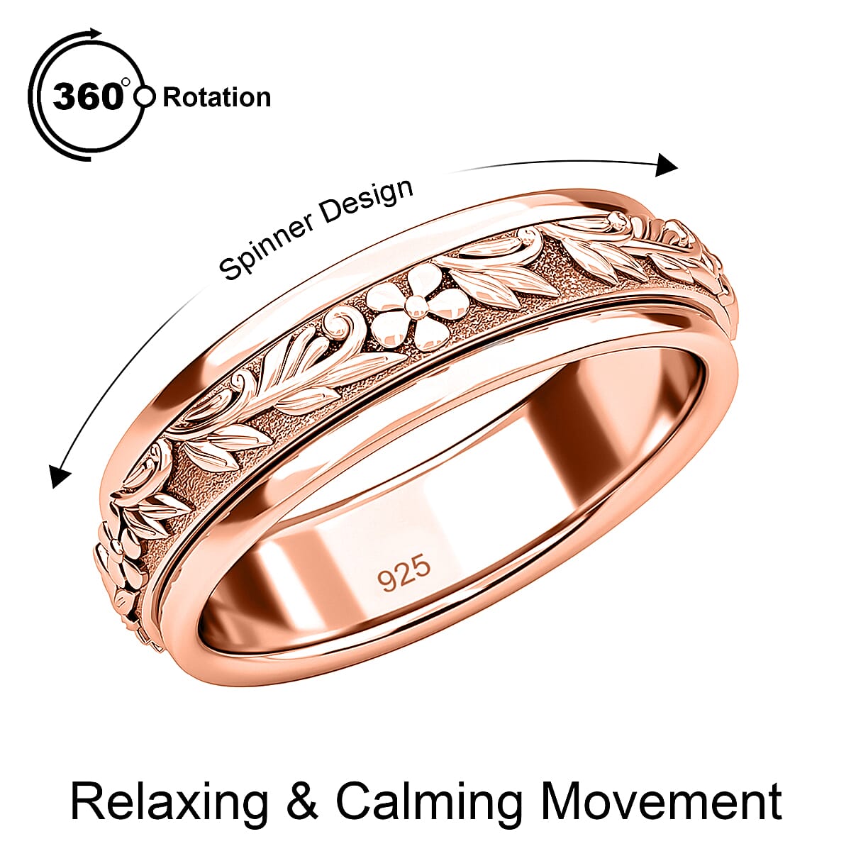 Sterling Silver Fidget Spinner Band Anxiety Stress Reliever Ring for Men and Women