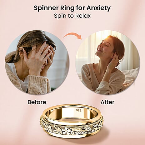 Floral Leaf Spinner Ring in 18K Vermeil Yellow Gold Plated Sterling Silver