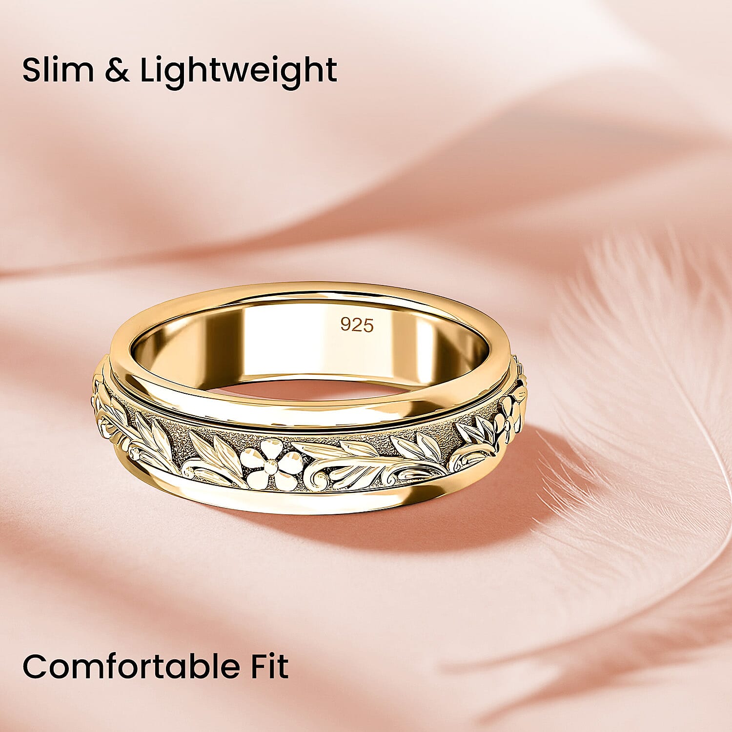 Sterling Silver Fidget Spinner Band Anxiety Stress Reliever Ring for Men and Women