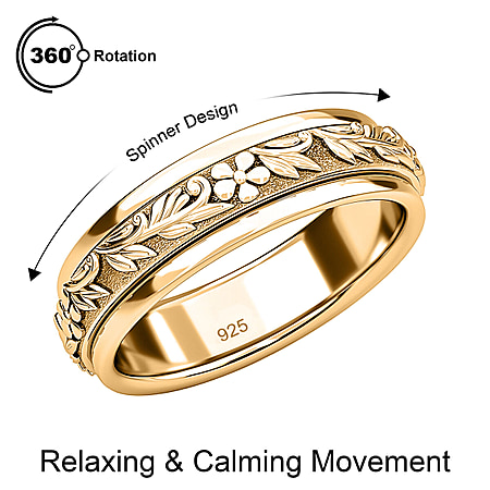 Floral Leaf Spinner Ring in Sterling Silver with 18K Vermeil Yellow Gold