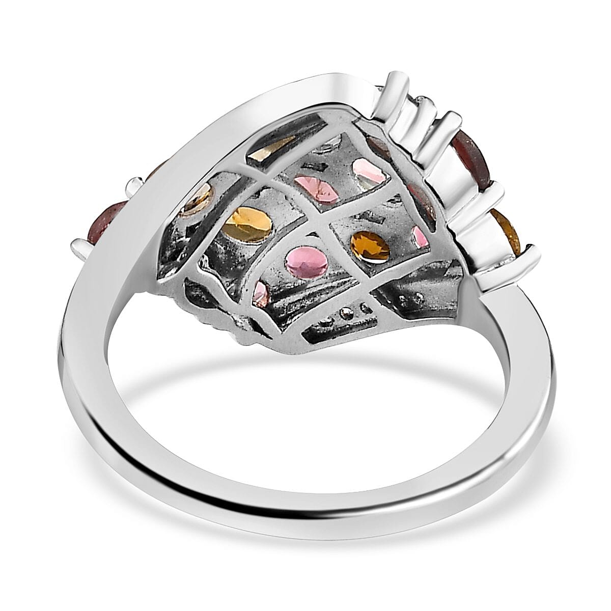Multi-Tourmaline and Natural Zircon Cluster Ring in Platinum Overlay Sterling Silver 2.23 Ct.