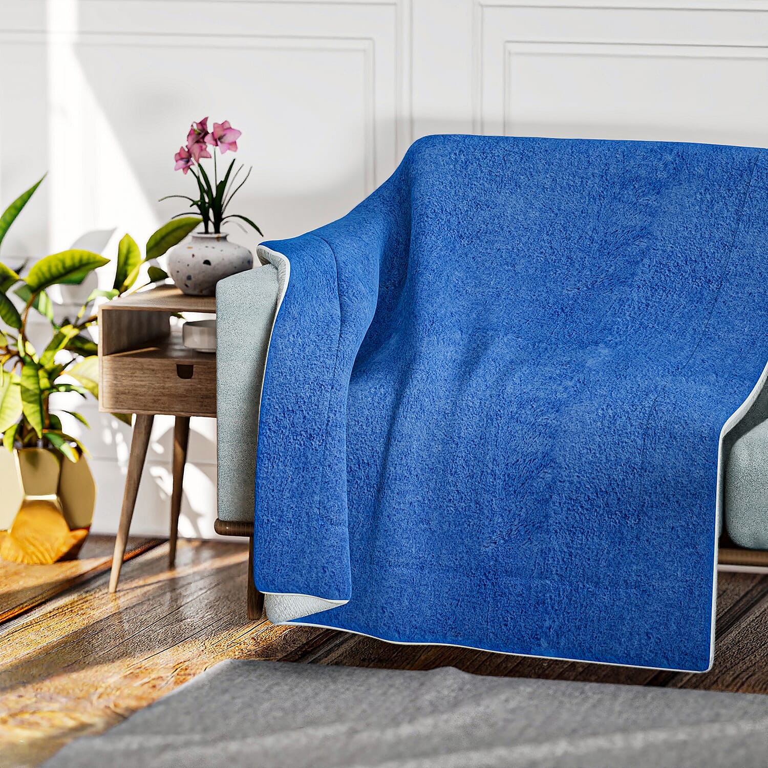 Faux Rabbit Fur Double Layer Blanket (Size-200x150cm) - Navy