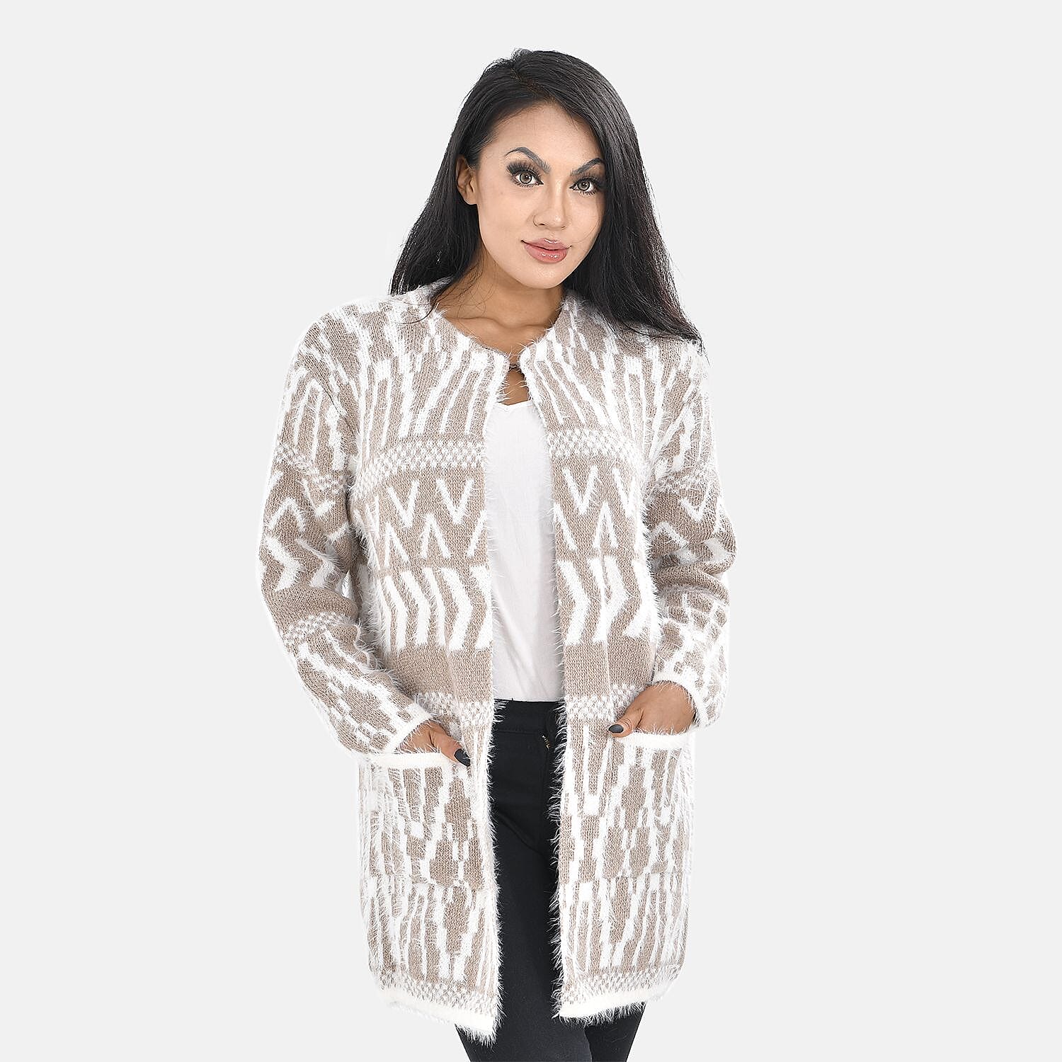 Tamsy Winter Coatigan (One size up to 20) - Brown - White