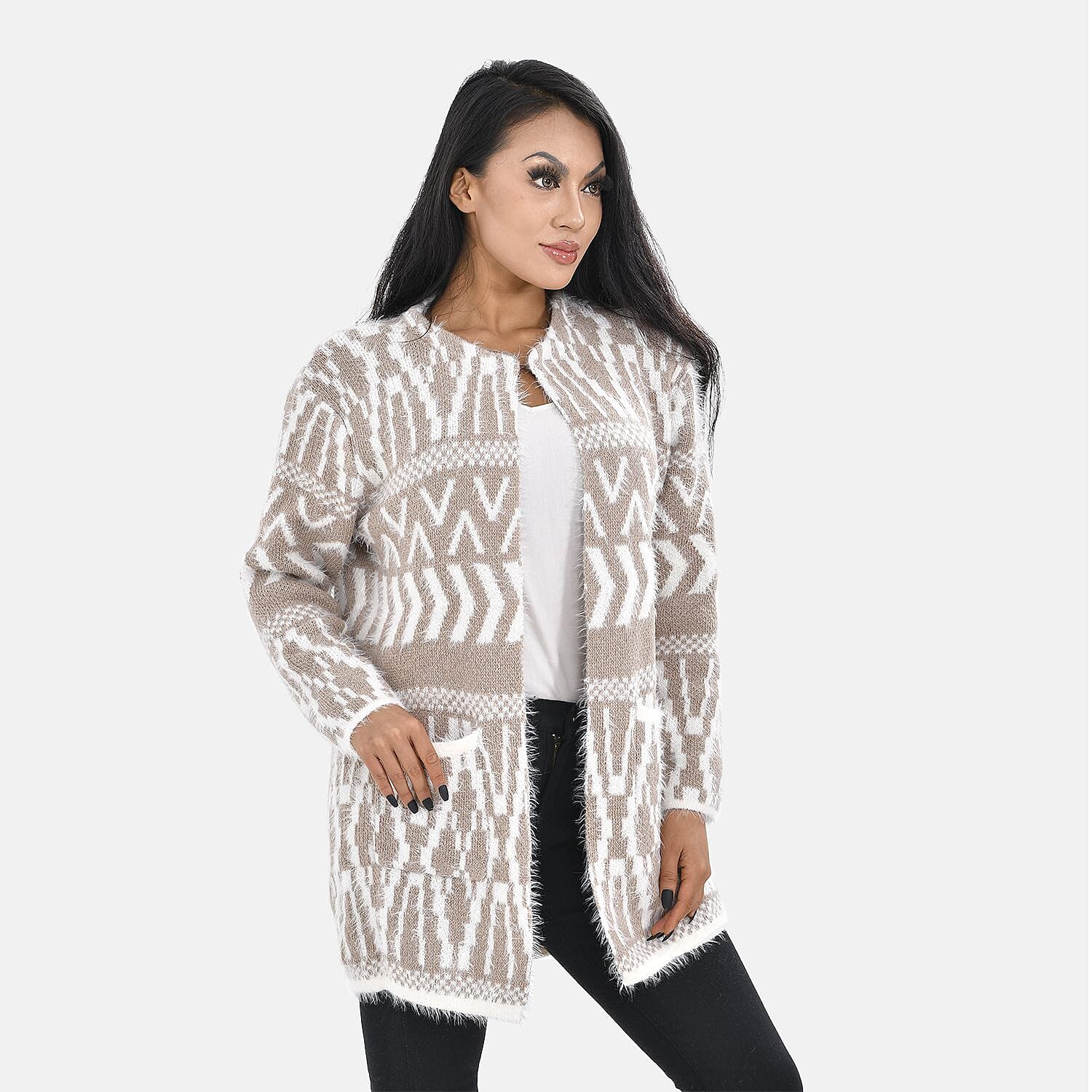 Tamsy Winter Coatigan (One size up to 20) - Brown - White