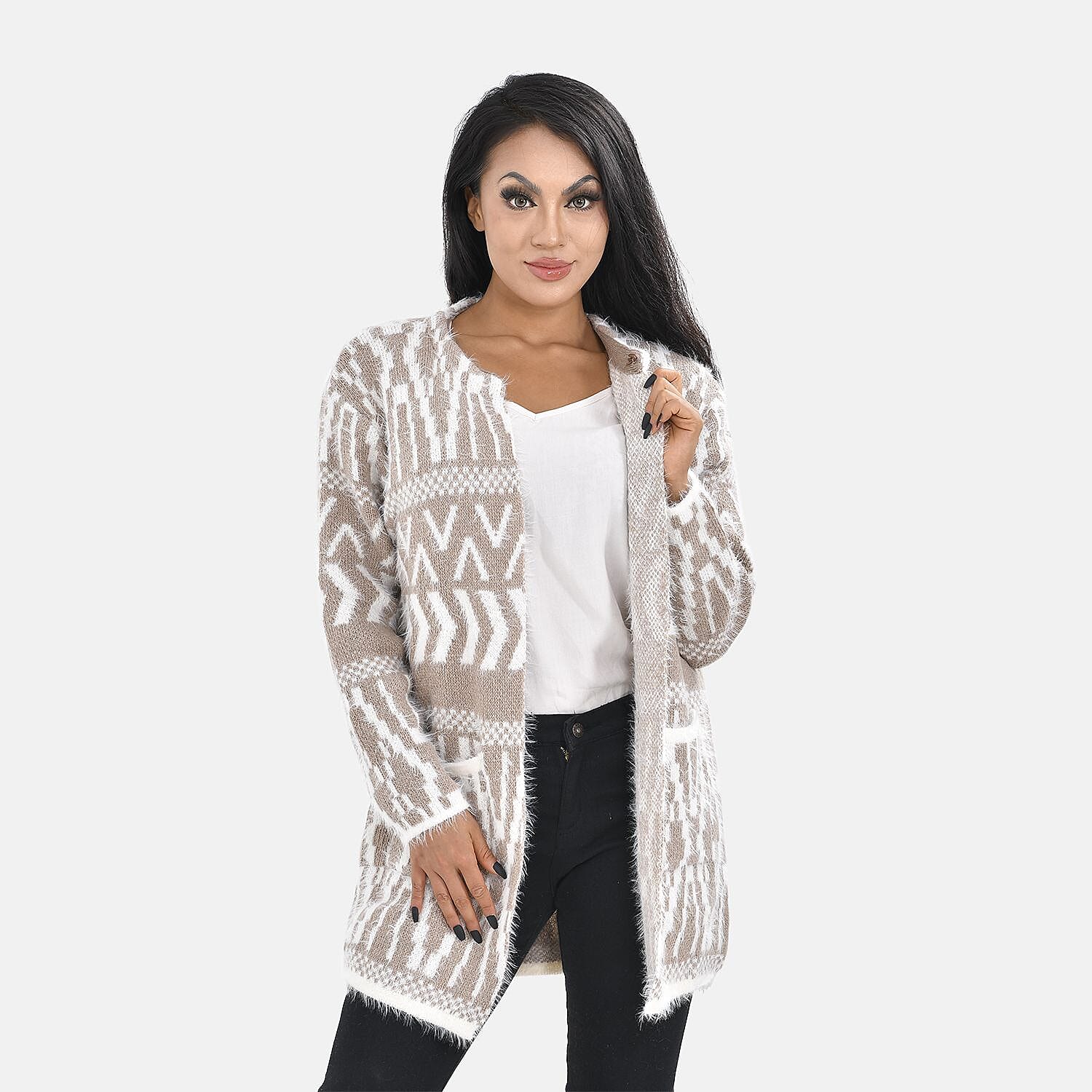 Tamsy Winter Coatigan (One size up to 20) - Brown - White