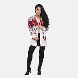 Classic Pattern Coatigan with Hoodie (One Size 8-18) - Brown - White