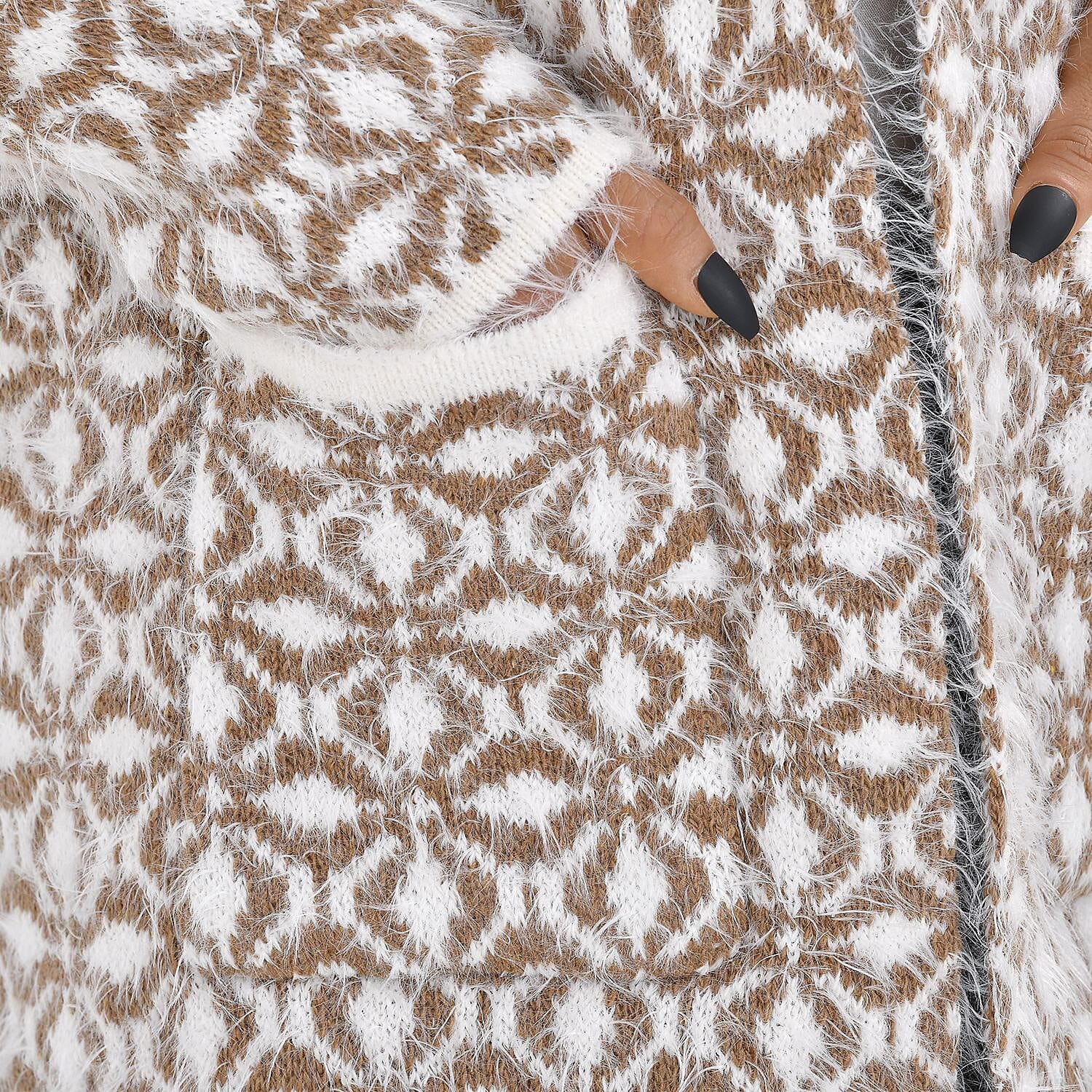 Classic Pattern Coatigan with Hoodie (One Size 8-18) - Brown - White