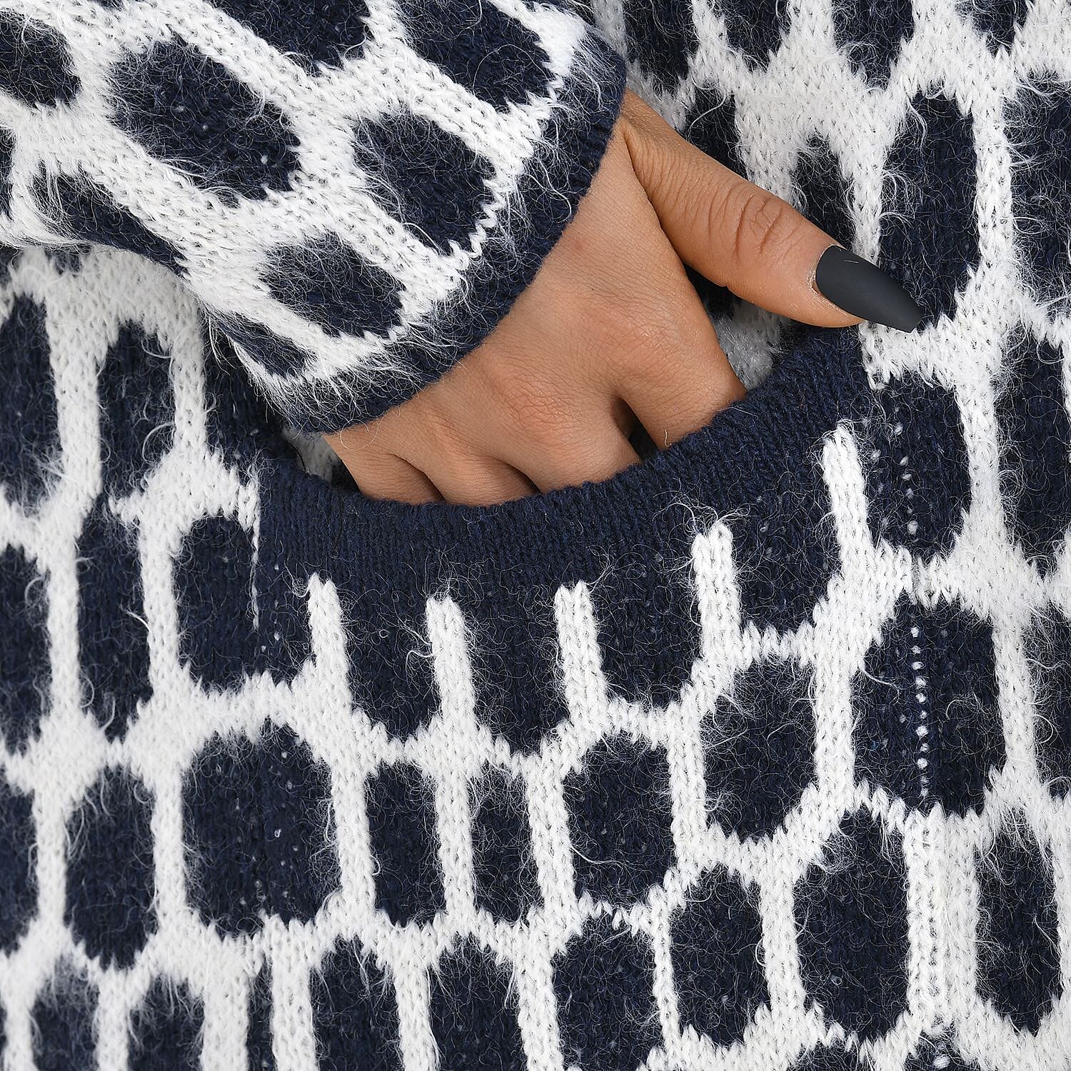 Polka Dot Pattern Coatigan with Hoodie (Size Up to 20) - Navy & White