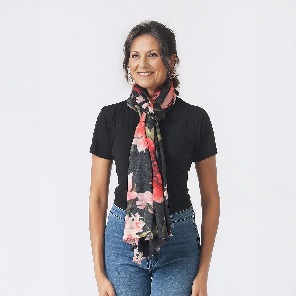 La Marey 100% Cashmere Printed Scarf (Size 190x70 cm) - Dark Grey