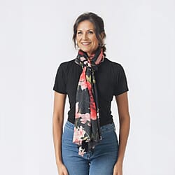 La Marey 100% Cashmere Printed Scarf (Size 190x70 cm) - Dark Grey