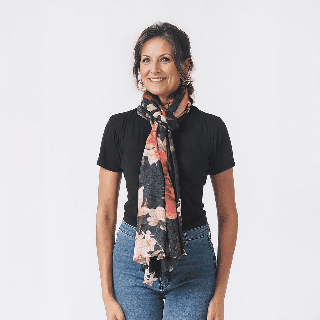 La Marey 100% Cashmere Printed Scarf (Size 190x70 cm) - Dark Grey