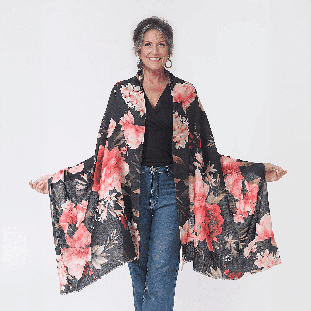 La Marey 100% Cashmere Printed Scarf (Size 190x70 cm) - Dark Grey